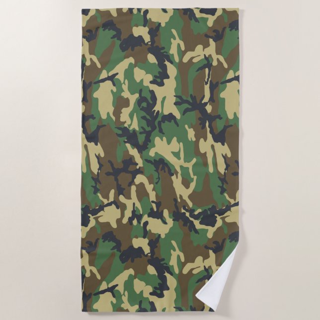 Woodlands Camouflage Outdoorsman Gift Beach Towel (Front)