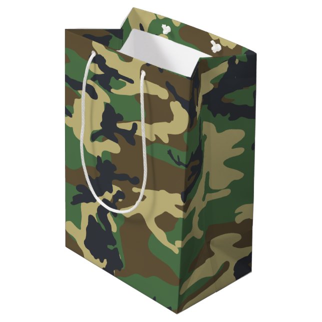 Woodlands Camouflage Outdoorsman Gift  Medium Gift Bag (Back Angled)