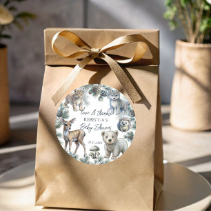 Woodlands cute baby animals baby shower favour classic round sticker