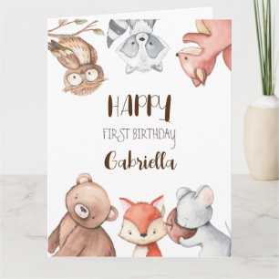 Woodlands forest animals birthday personalised card