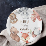 Woodlands forest animals birthday personalised paper plate<br><div class="desc">Woodlands forest animals birthday party personalised name party paper plates.</div>