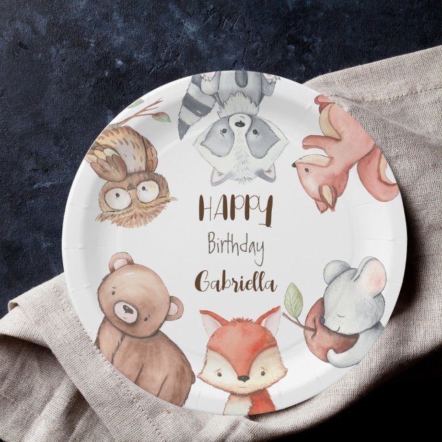 Woodlands forest animals birthday personalised paper plate (Creator Uploaded)
