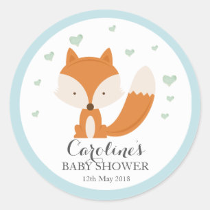 Woodlands Fox Blue Love Blue Baby Shower Sticker