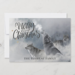 Woodlands Wolves Winter Merry Christmas Holiday Card