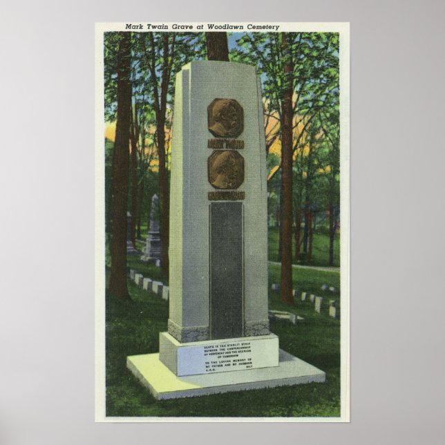 Woodlawn Cemetery, Mark Twain Gravestone Scene Poster (Front)