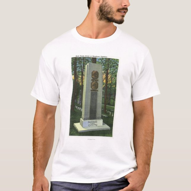 Woodlawn Cemetery, Mark Twain Gravestone Scene T-Shirt (Front)