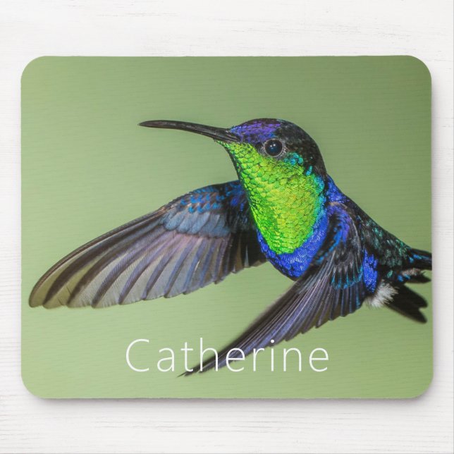 Woodnymph Hummingbird in Flight Personalised Name Mouse Pad (Front)