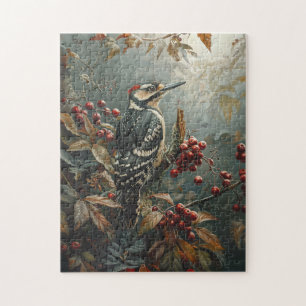 Woodpecker and Red Berries Painting Jigsaw Puzzle