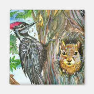 Woodpecker And Squirrel Magnet