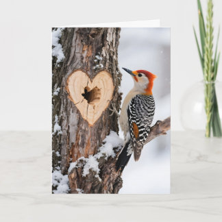 Woodpecker Beside Heart-Shaped Tree Hole Card