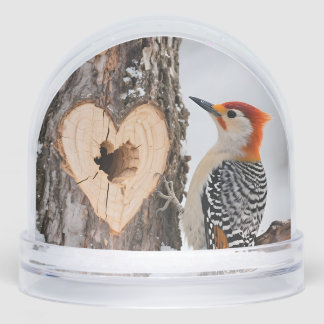 Woodpecker Beside Heart-Shaped Tree Hole Snowglobe