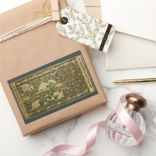 Woodpecker by William Morris, Vintage Textile Art Rectangular Sticker