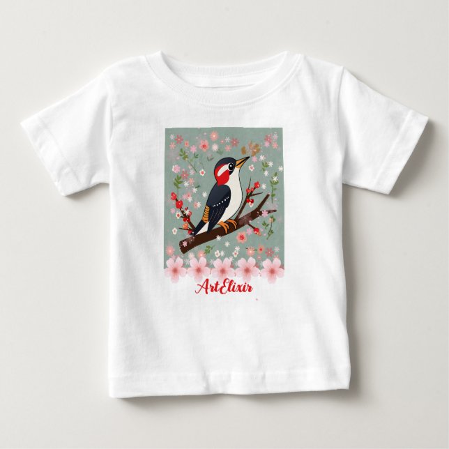 Woodpecker Floral Print  Baby T-Shirt (Front)