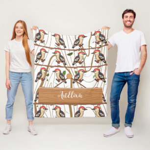 Woodpecker Lovers Print Fleece Blanket