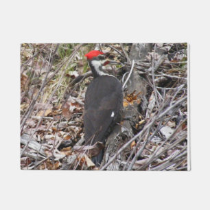 Woodpecker Pecking Wood Door Mat