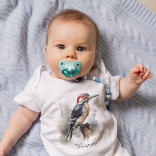 woodpecker sitting on a pole, customisable baby bodysuit