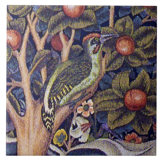 Woodpecker, William Morris Ceramic Tile (Front)