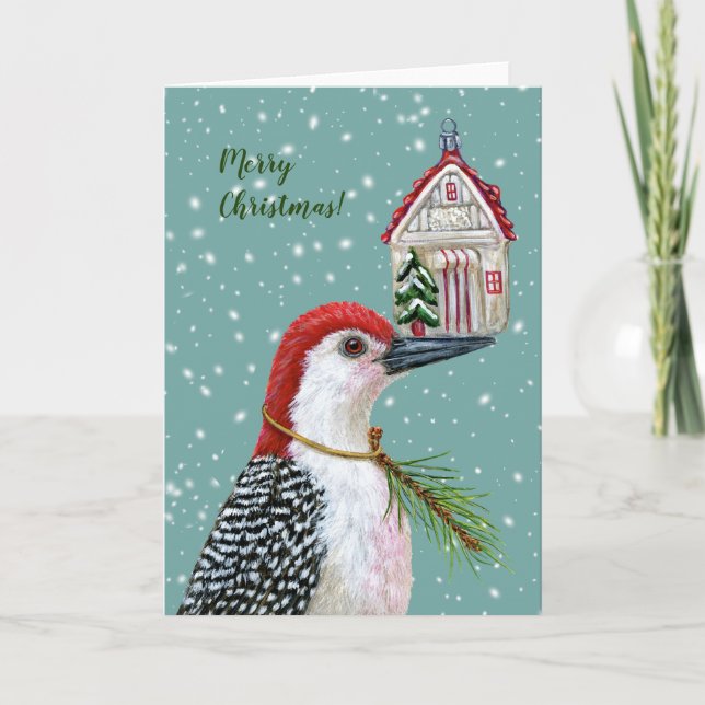 Woodpecker with vintage house card (Front)