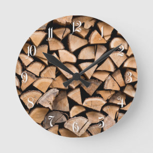 Woodpile background round clock