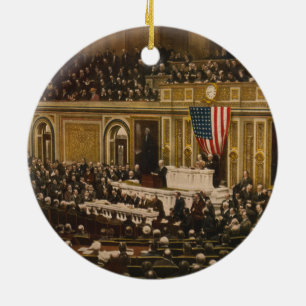 Woodrow Wilson asking Congress to Declare War Ceramic Tree Decoration