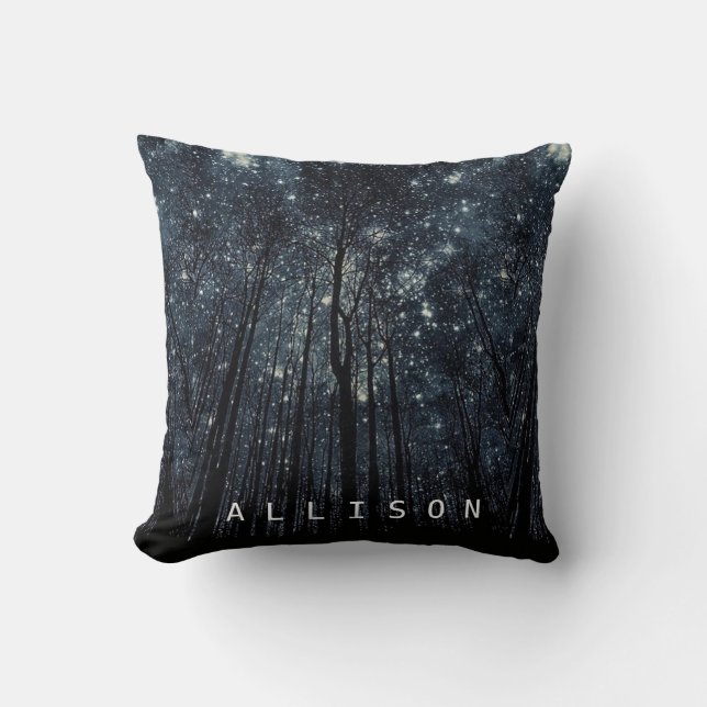 Woods Dark Night Glittering Stars Blue Sky Custom Cushion (Front)