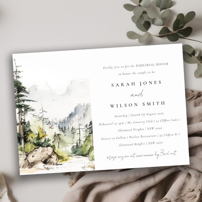 Woods Mountain Landscape Sketch Rehearsal Dinner Invitation (Creator Uploaded)