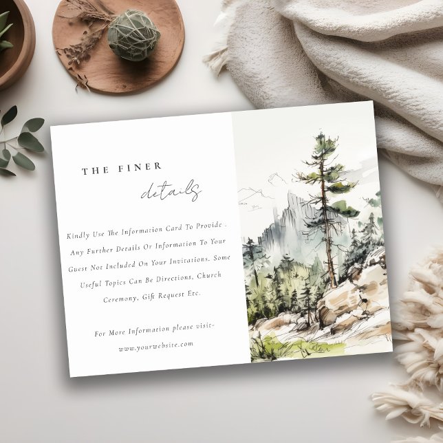  Woods Mountain Landscape Sketch Wedding Details Enclosure Card (Creator Uploaded)