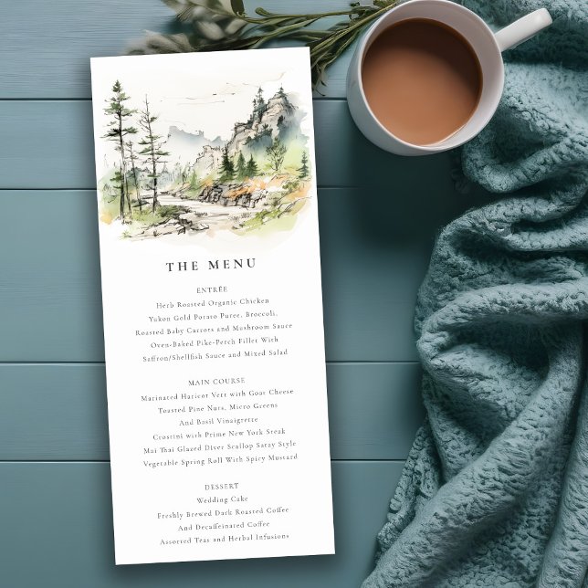 Woods Mountain Landscape Sketch Wedding Menu Card (Creator Uploaded)