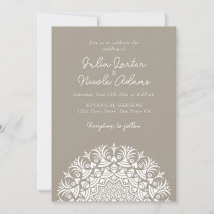 Woods Taupe Beige Abstract Mandala Wedding Invitation