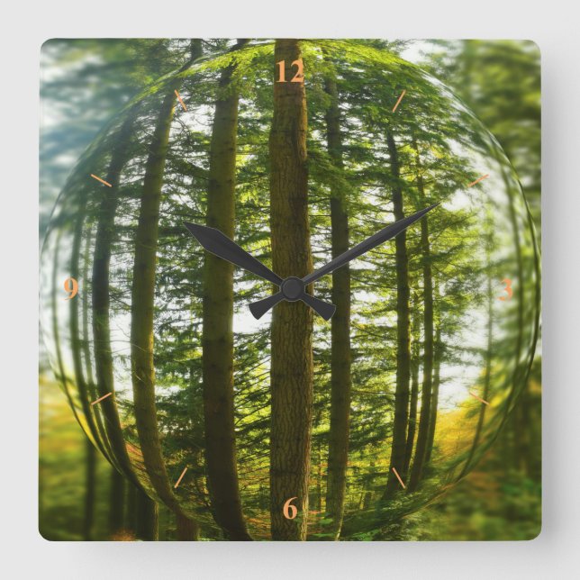Woods through the eye of a fish square wall clock (Front)