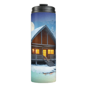 *~* Woods Tree Pine Stream Cabin Night Moon Thermal Tumbler