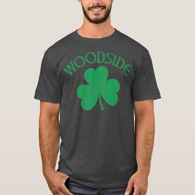 Woodside Queens NY Irish Shamrock Distressed T-Shirt (Front)