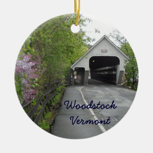 Woodstock Covered Bridge, Vermont Ceramic Ornament (Front)