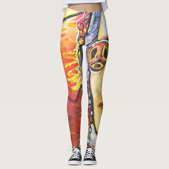 Woodstock  Leggins mit Lennon-Peace-Flower-Power Leggings (Front)