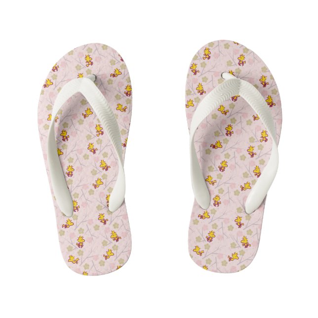 Woodstock Pink Cherry Blossom Pattern Kid's Thongs (Footbed)