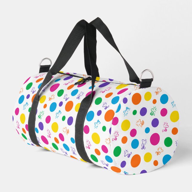 Woodstock Rainbow Polka Dot Pattern Duffle Bag (Left Corner)