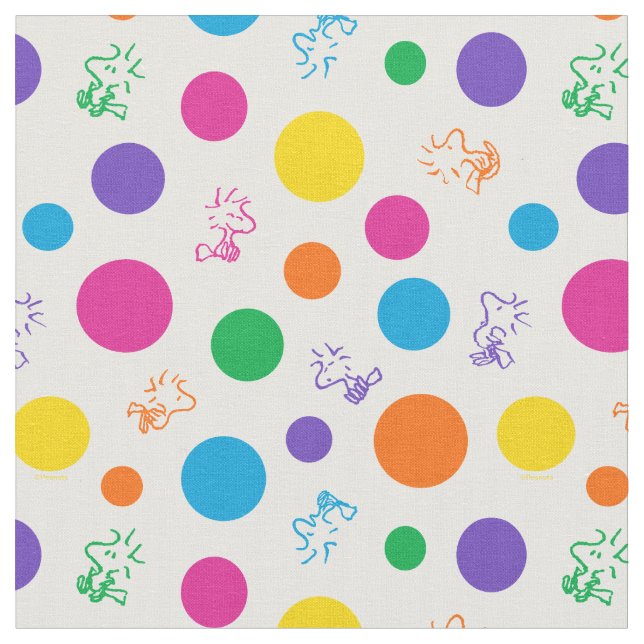 Woodstock Rainbow Polka Dot Pattern Fabric (Close Up)