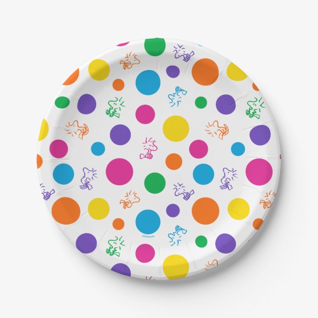 Woodstock Rainbow Polka Dot Pattern Paper Plate (Front)