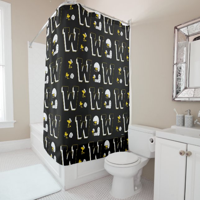 Woodstock Varsity Sports Letter Pattern Shower Curtain (In Situ)