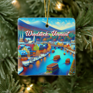 Woodstock, Vermont at Christmas time Ceramic Ornament