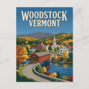 Woodstock Vermont Covered Bridge Vintage Poster Postcard