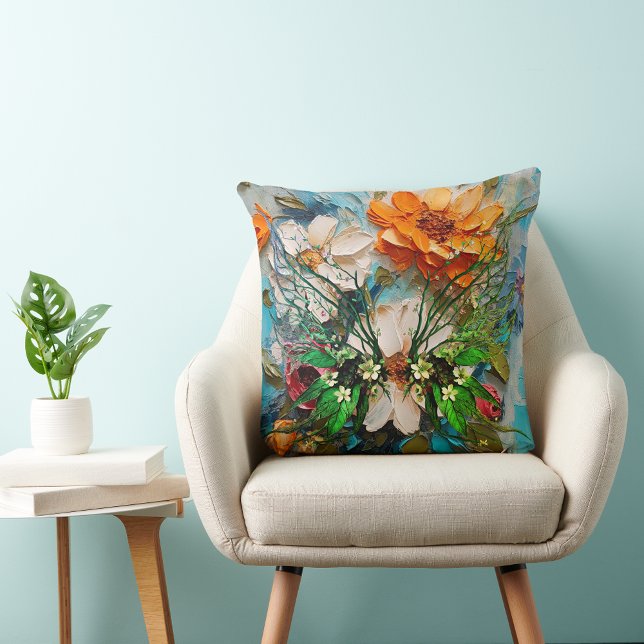Woodsy Butterfly & Colourful Flowers Throw Pillow (Creator Uploaded)