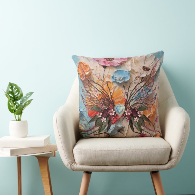 Woodsy Butterfly & Flowers 2 Throw Pillow (Chair)