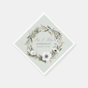 Woodsy Greenery Floral Wedding Anemone Watercolor Napkin
