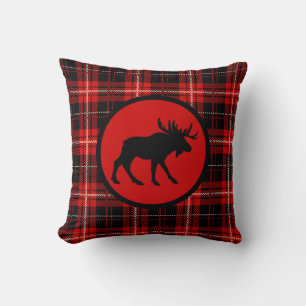 Woodsy Red Plaid Moose Print Cushion