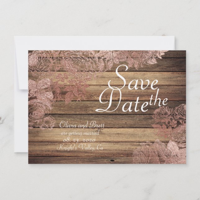 Woodsy Rustic Rose Lace Wedding Save The Date (Front)