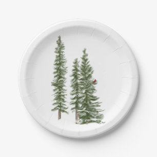 Woodsy Winter evergreen and cardinal Paper Plate