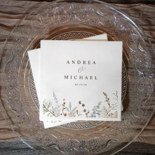 Woodsy Winter Wildflower Branches Foliage Wedding Napkin
