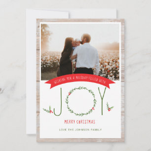 Woodsy Wreath Berries Joy Christmas Card