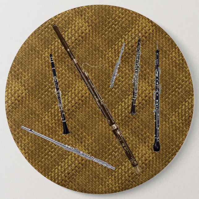 Woodwind Family on Basket Weave Look 6 Cm Round Badge (Front)